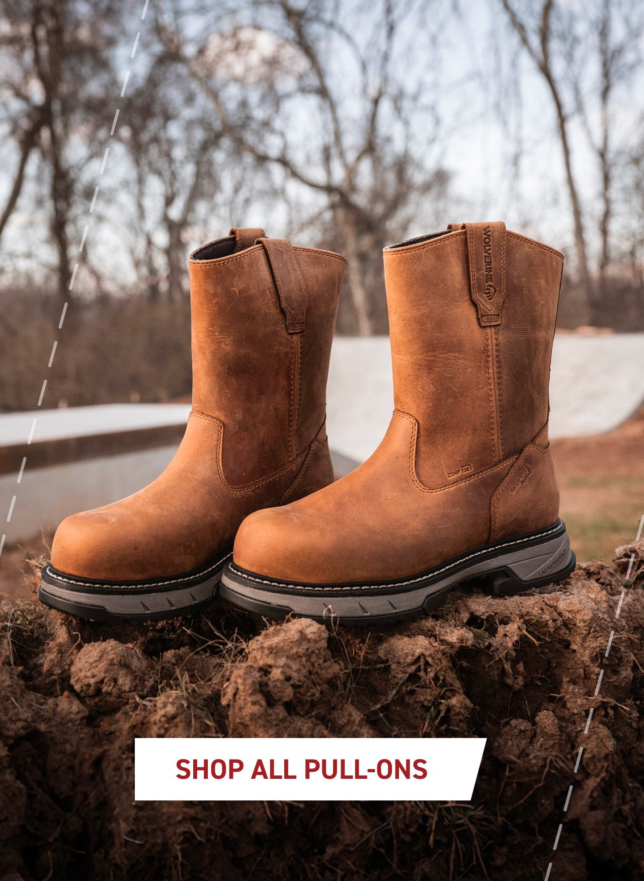 a pair of brown boots on a rock