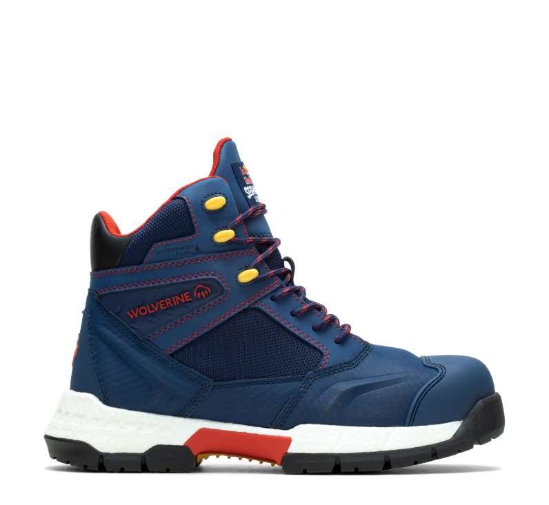 a blue and red boot