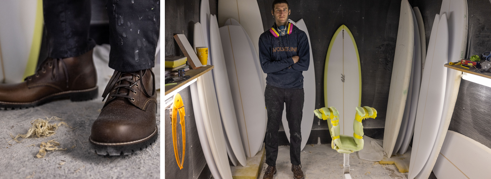 Mikel with surfboards.