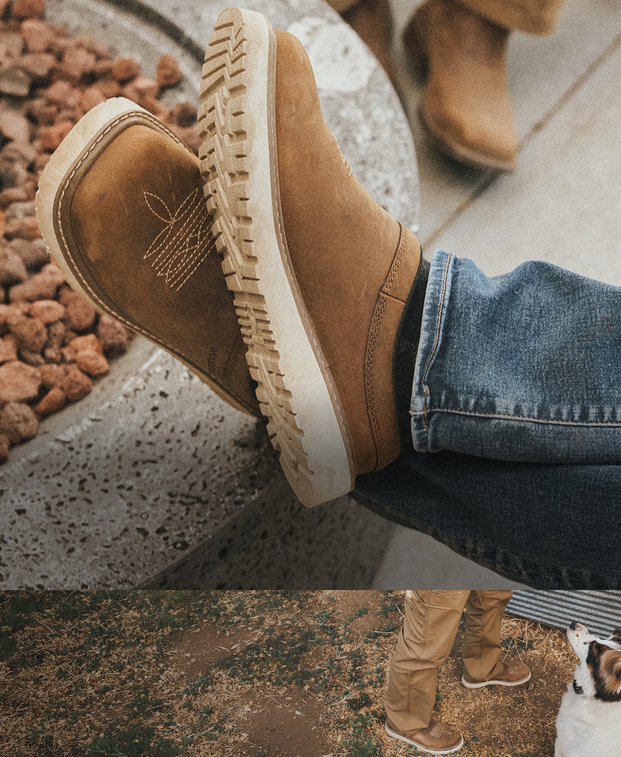 Slipping on a pair of brown Bronc Clogs.