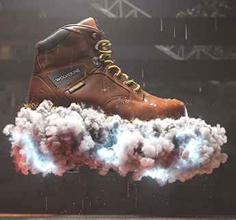 Boot floating on a cloud of smoke.