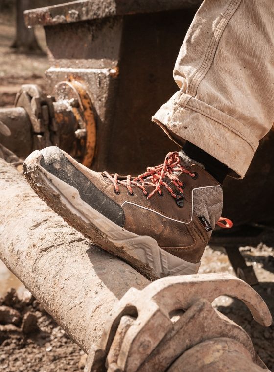 a close up of a brown boot