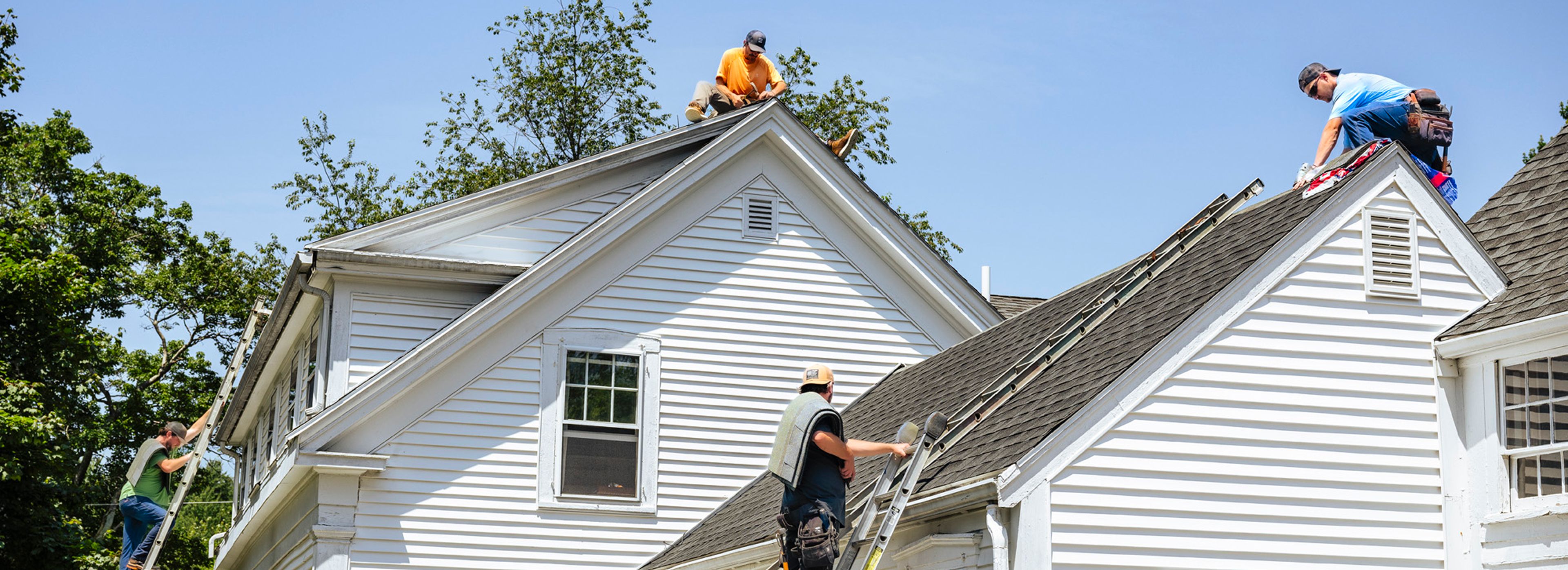 Climbing ladders and fixing a roof.