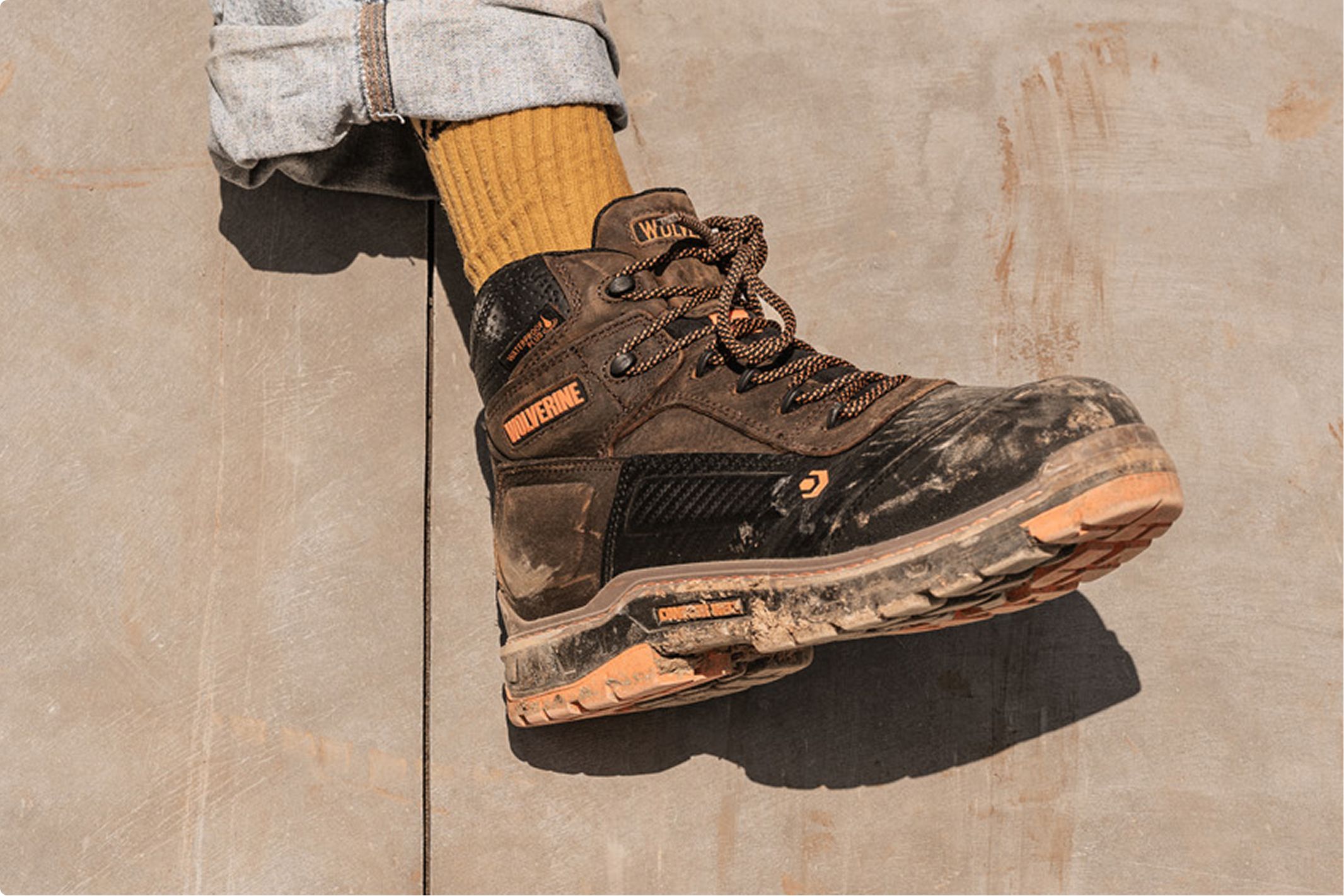 Boot covered in mud.