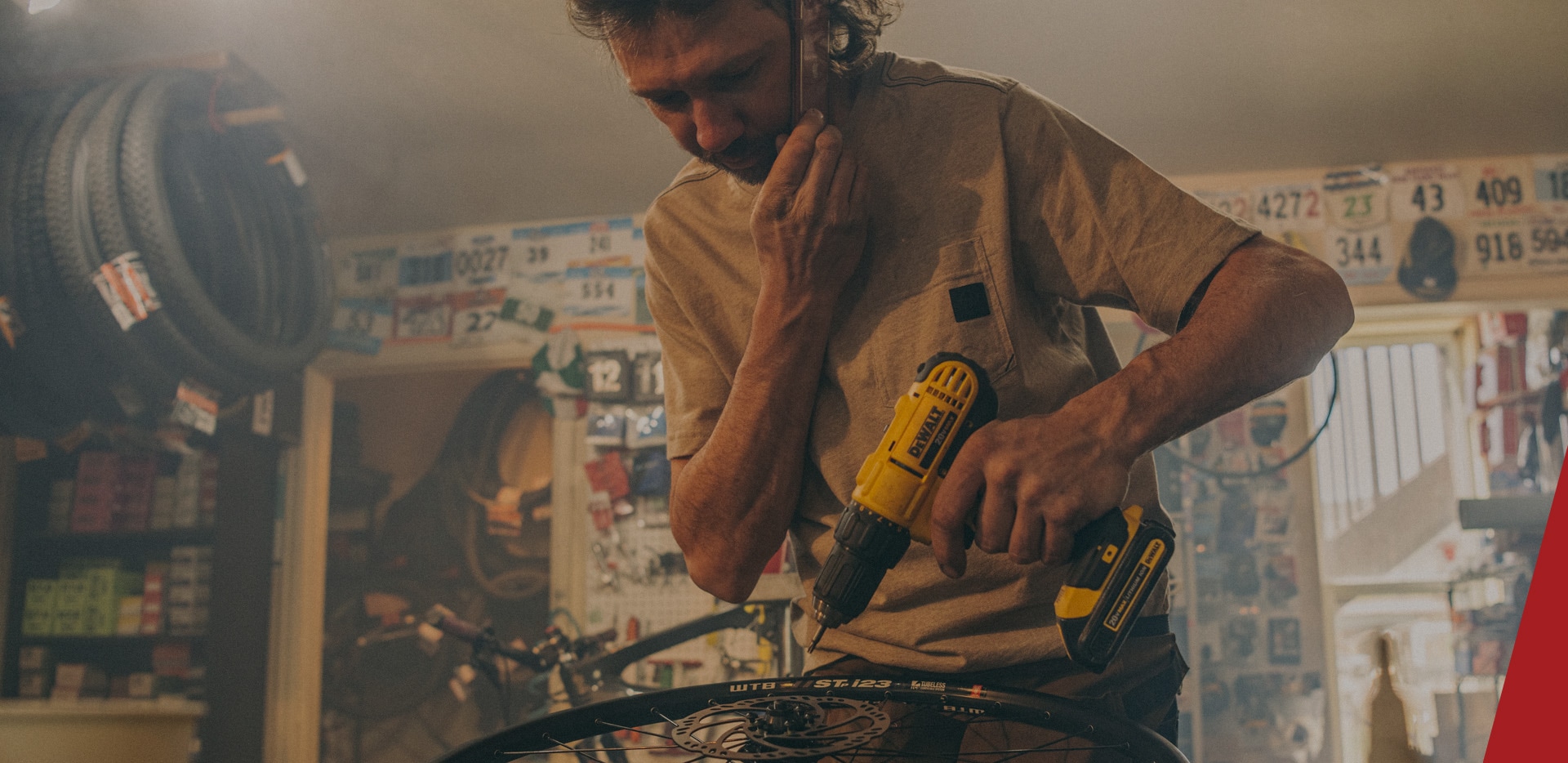 Nathan Miller in a bike shop.