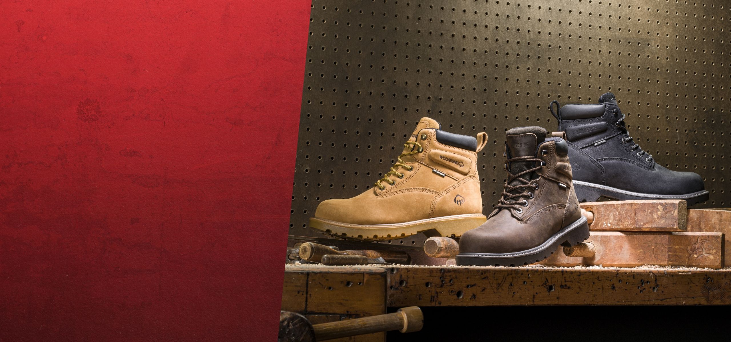 a pair of work boots on a workbench