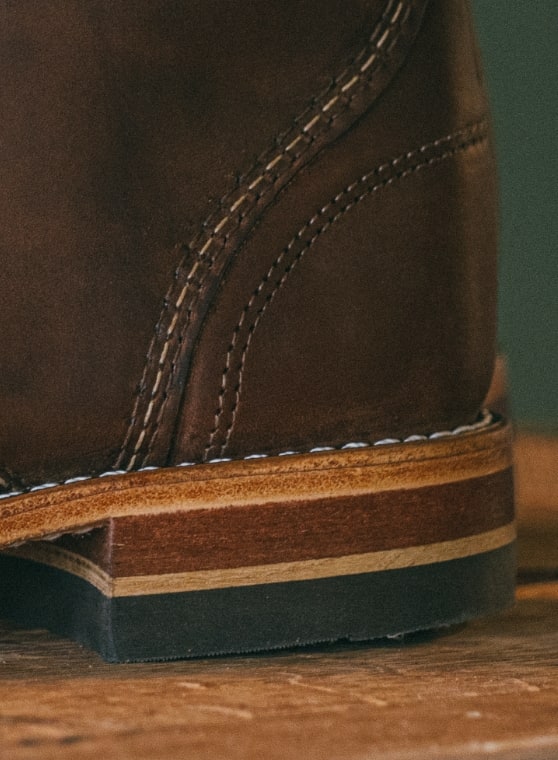 Close up shot of the heel of the 1000 Mile x Old Rips VanWinkle boot.