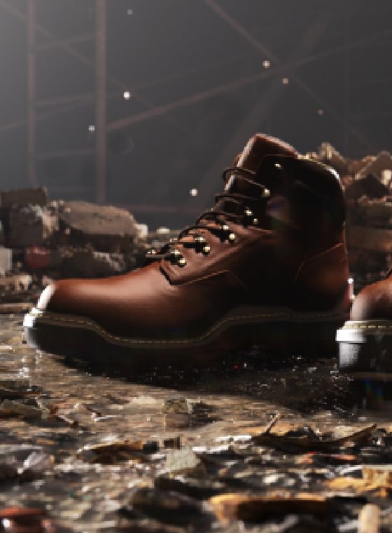 a pair of brown boots on a pile of rocks