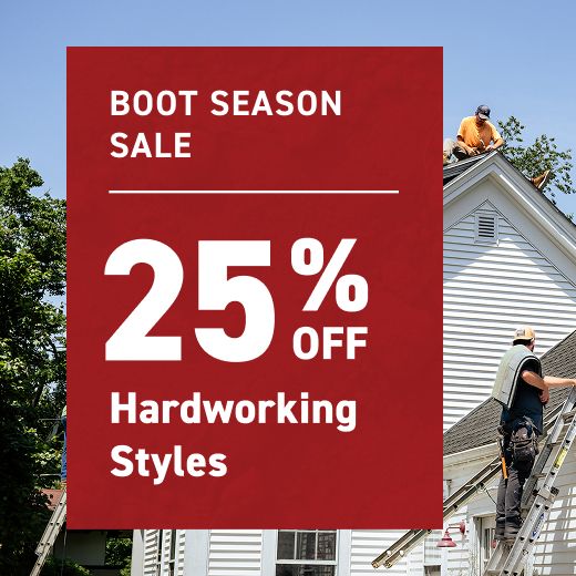 Workers up ladders and on roofs.