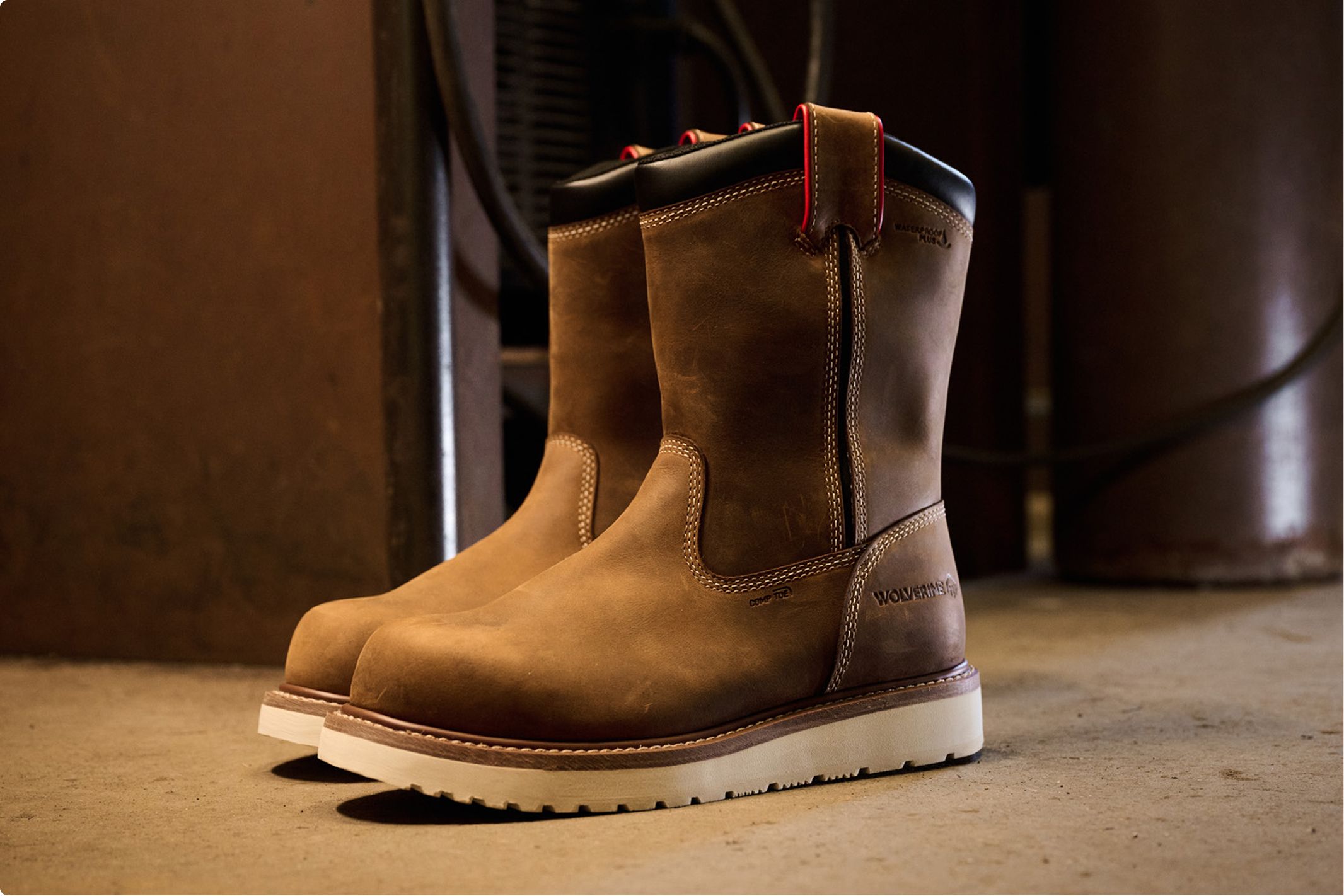 A pair of brown boots.