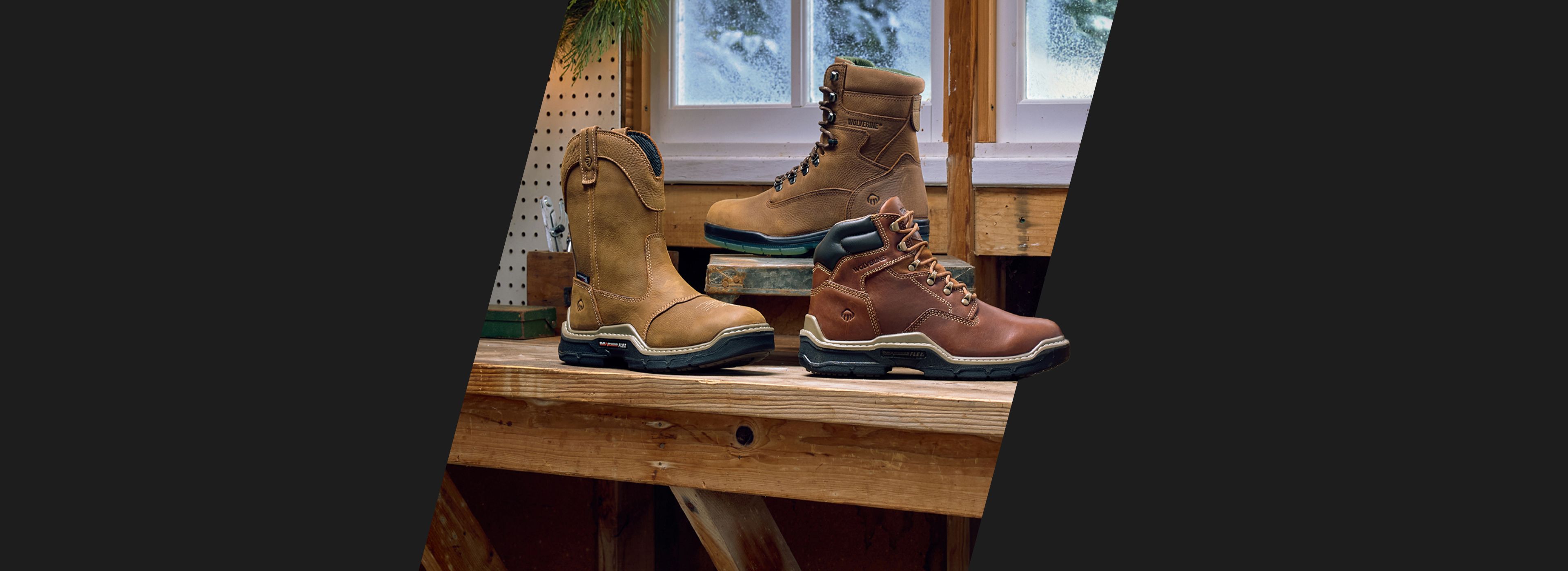 Brown boots on a workbench.