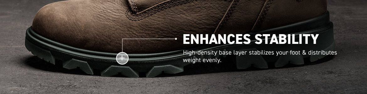 ENHANCES STABILITY. High-density base layer stabilizes your foot & distributes weight evenly.