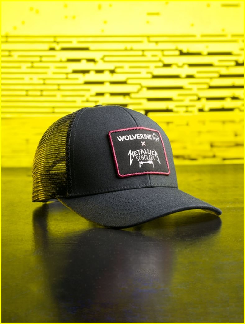 a black hat with a patch on it