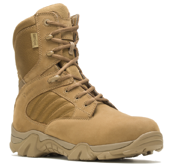 a tan boot with laces