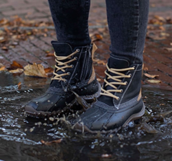 Boot splashing in a puddle.