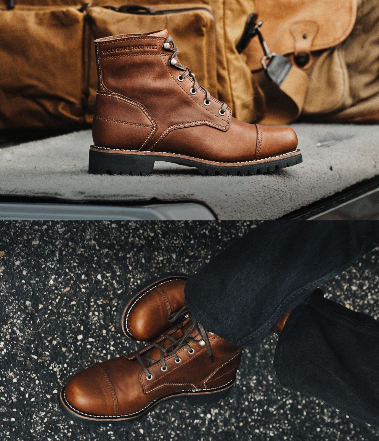 Walking down concrete steps in 1000 Mile Legacy boots.