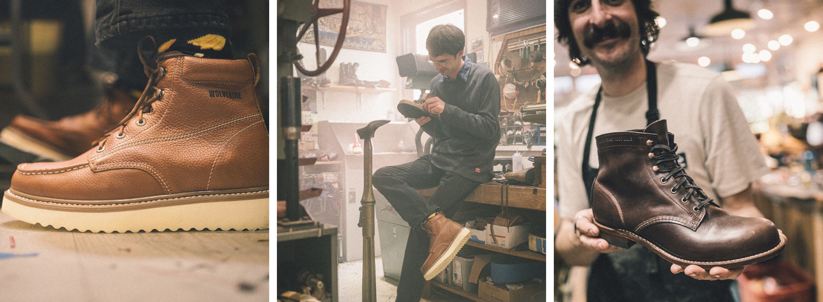 a man sitting on a workbench