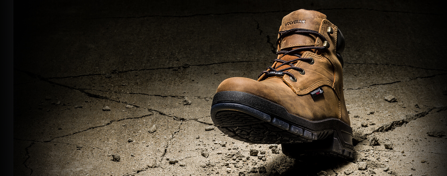 A boot cracks concrete with its heel!