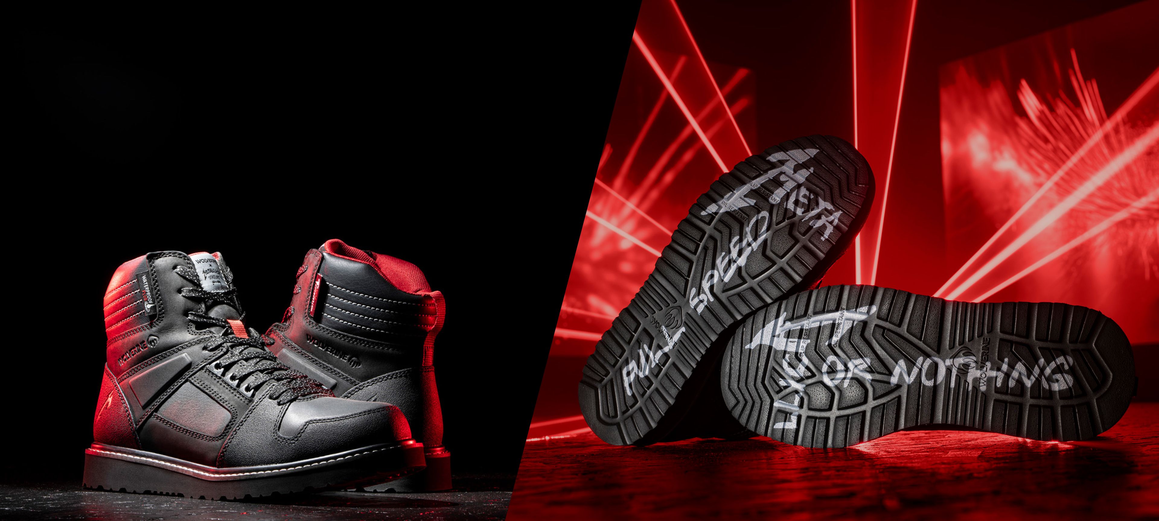 Black boot with Metallica logo and phrase 'Full Speed or Nothing' split across both soles.