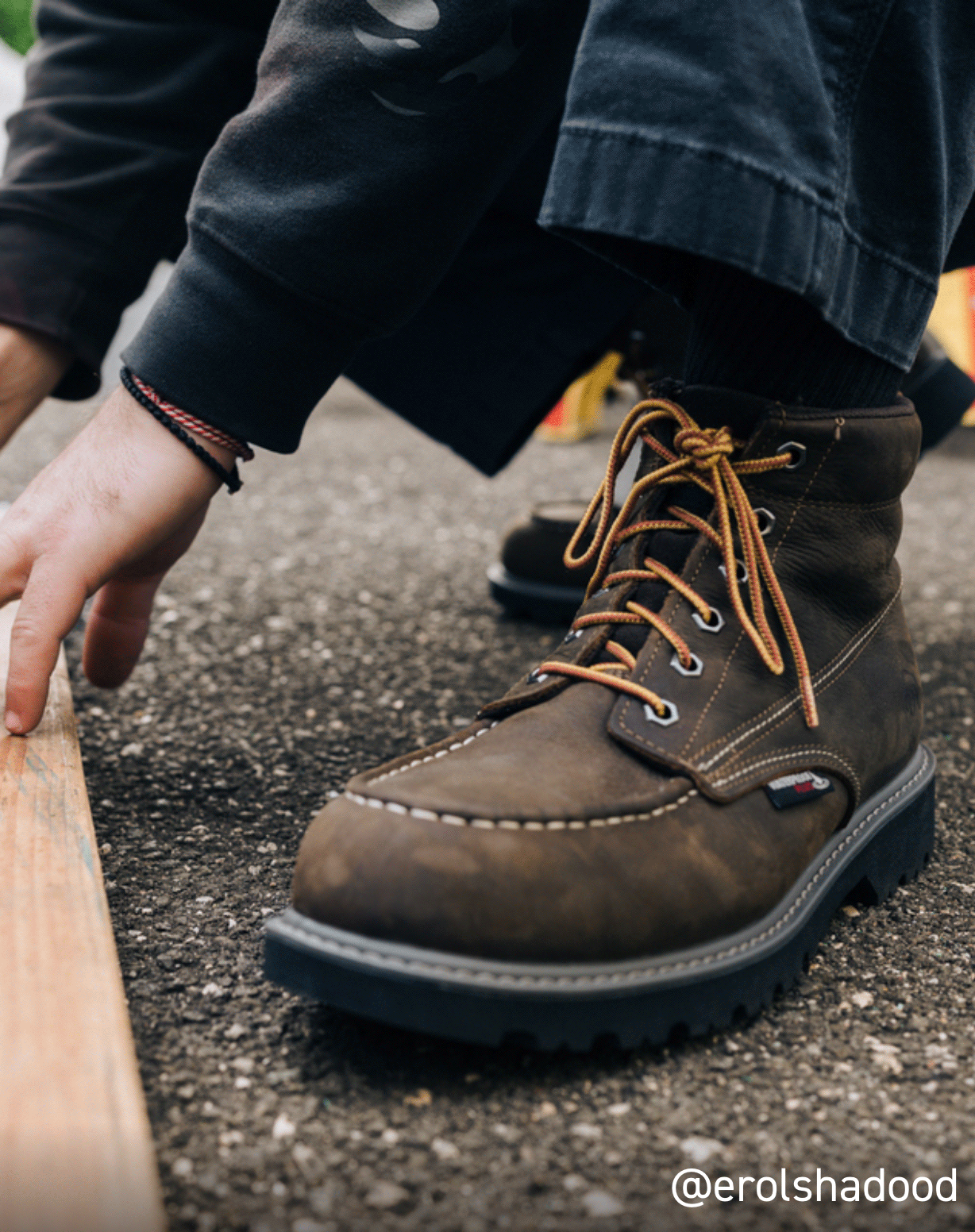 Close up of work boot