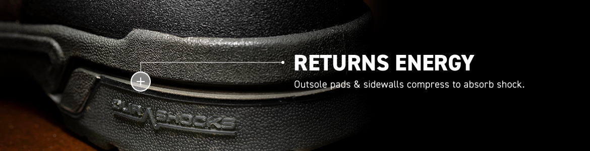 RETURNS ENERGY. Outsole pads & sidewalls compress to absorb shock.