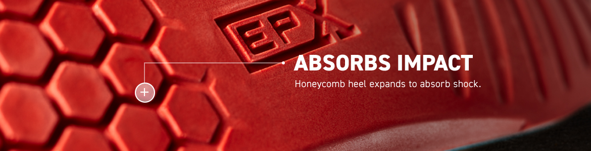 ABSORBS IMPACT. Honeycomb heel expands to absorb shock.