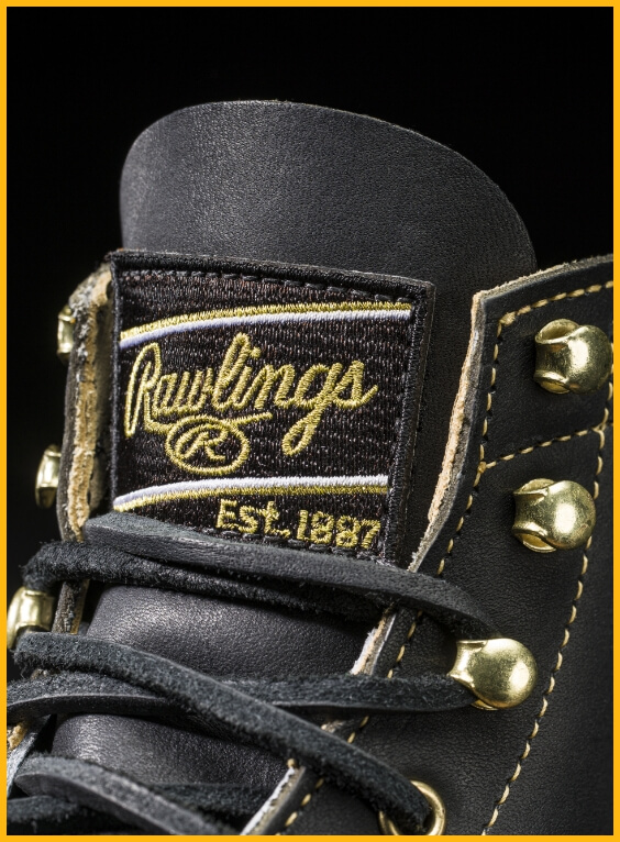 close up of rawlings logo in gold and black