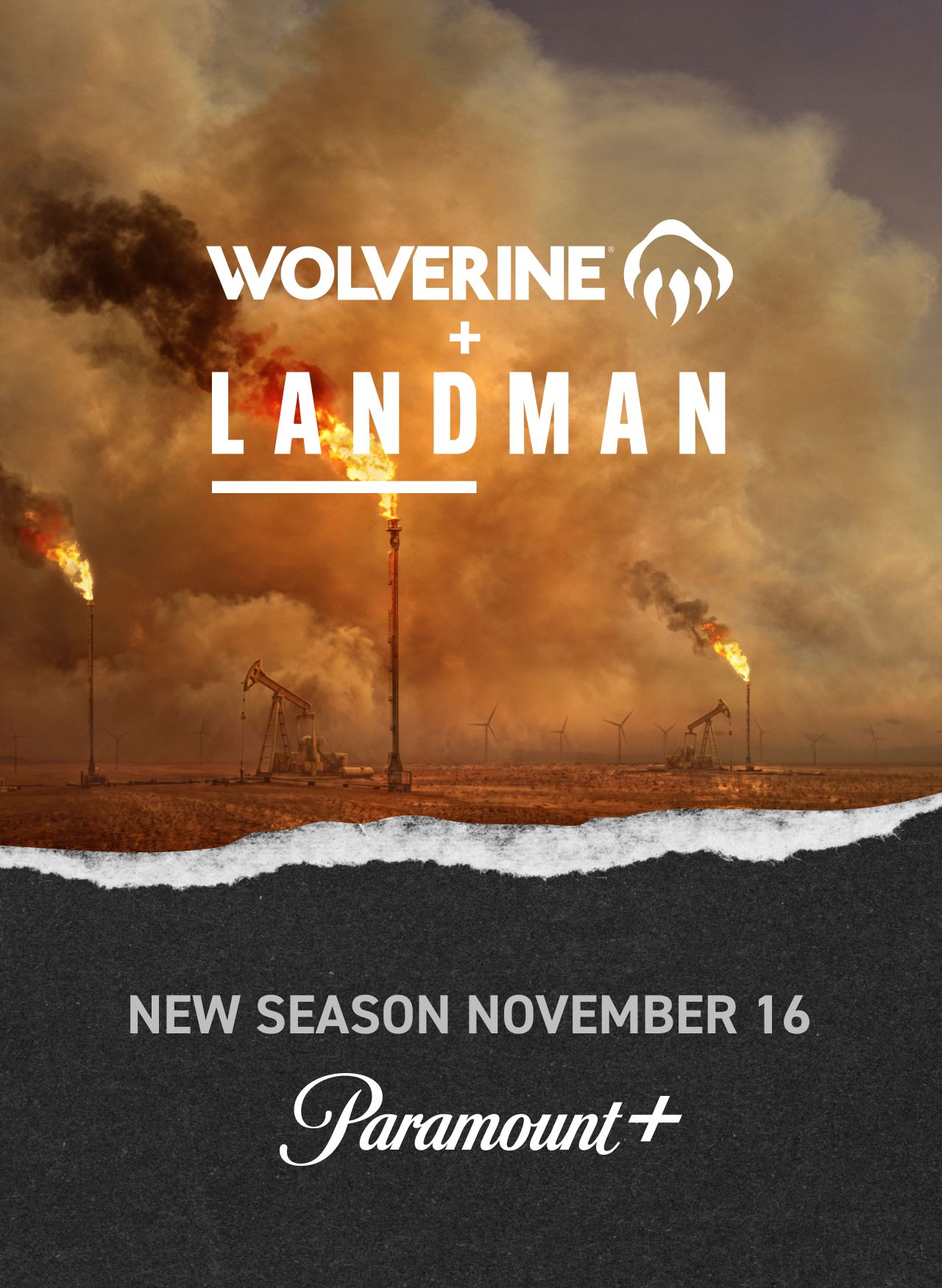 Oil derricks, gas flares, and clothing from the Wolverine + Landman collection.