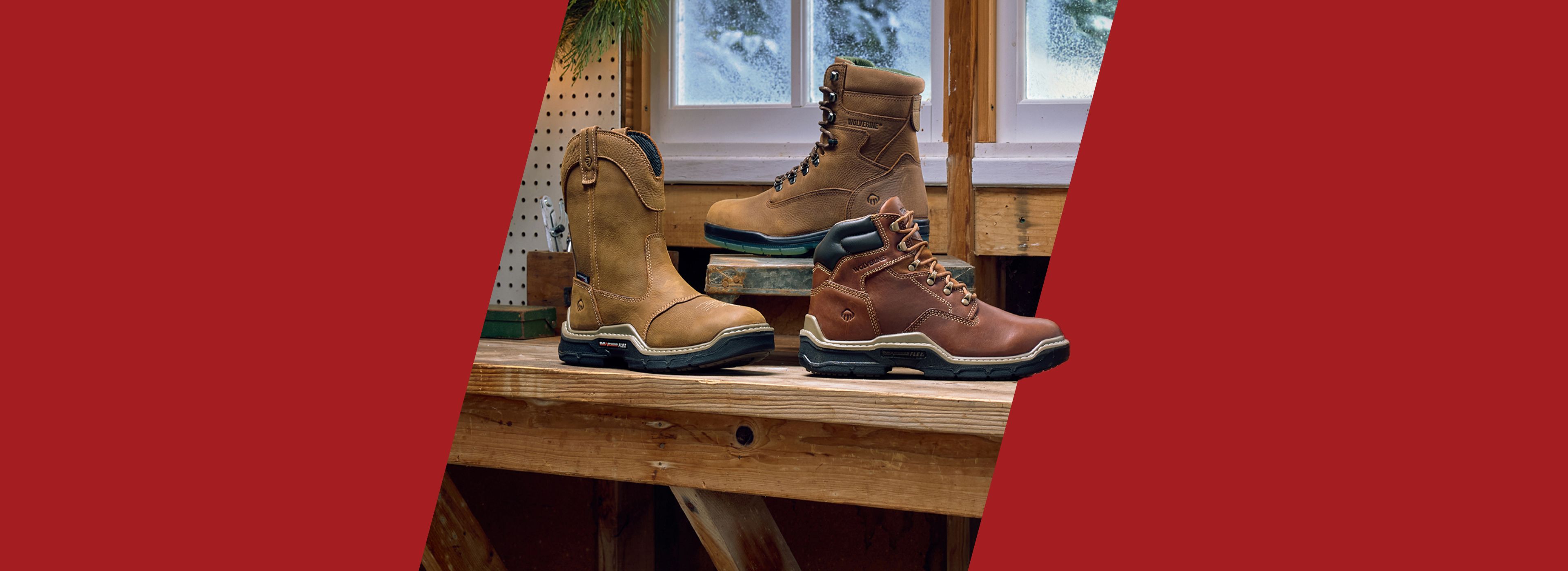 Brown boots on a workbench.
