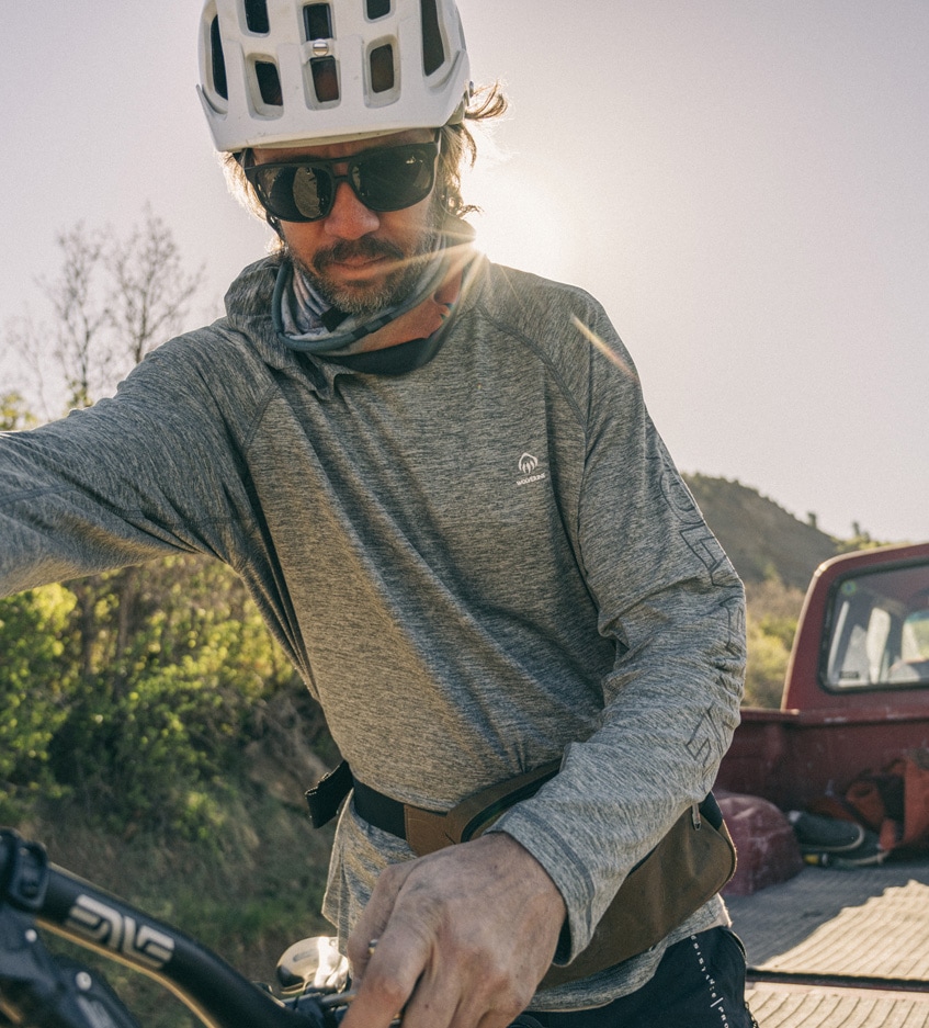 Nathan Miller outside after getting a bike out of a pickup truck.