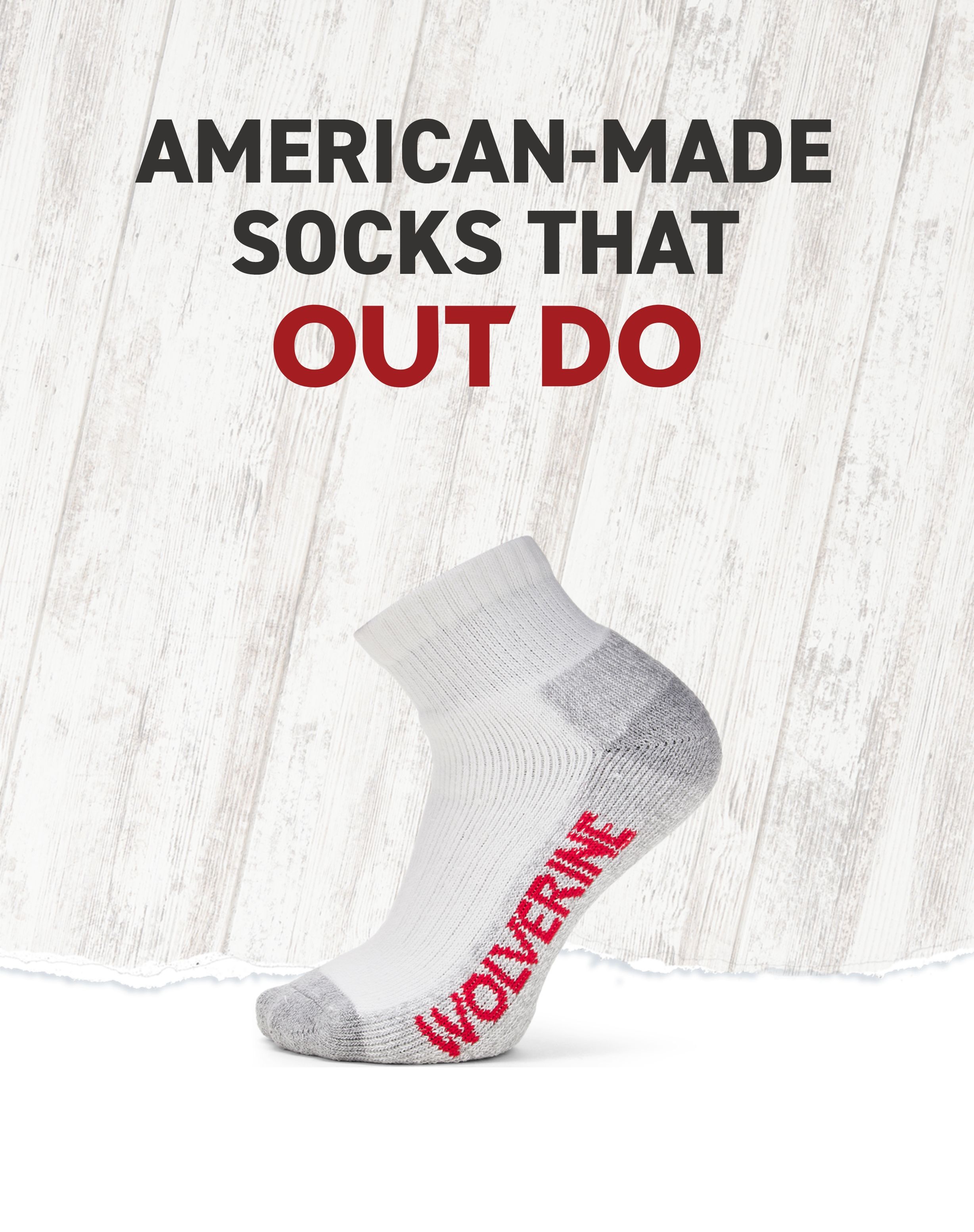 a white sock with red text on it