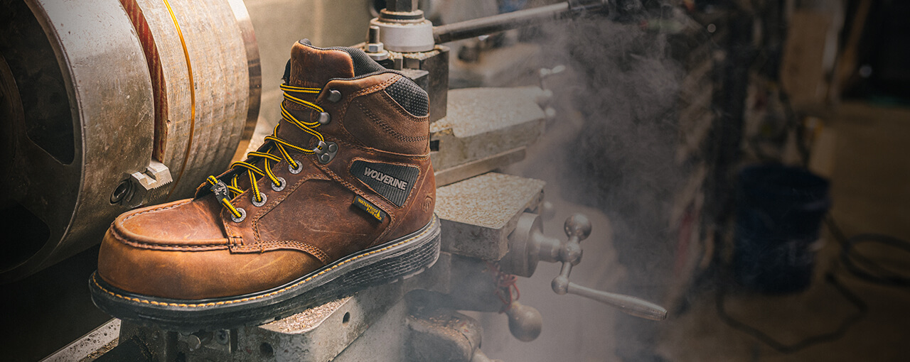 Hellcat boot on a smokey construction site.