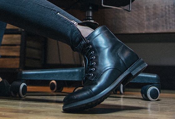 Erin's black BLVD Cap Toe boots