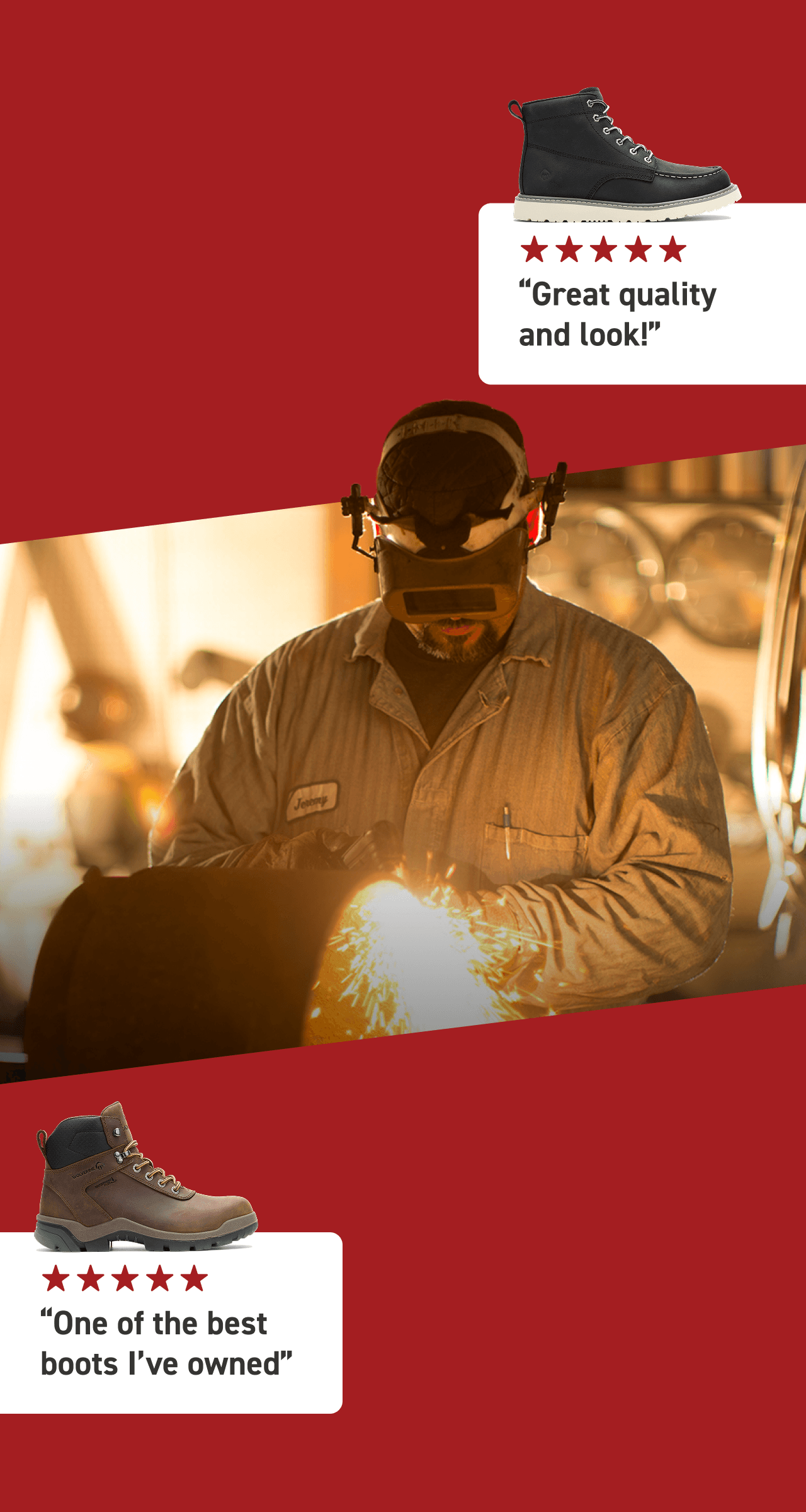 Welder in protective gear working on a wheel rim.