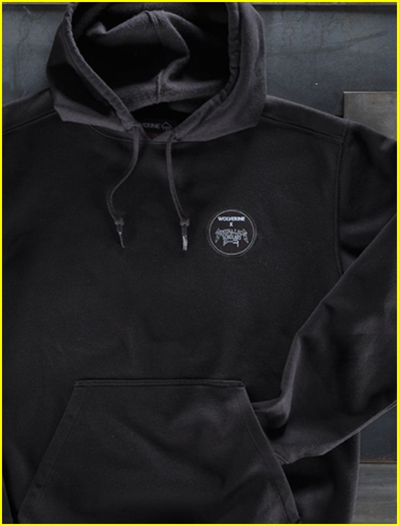 a black sweatshirt with a logo on it