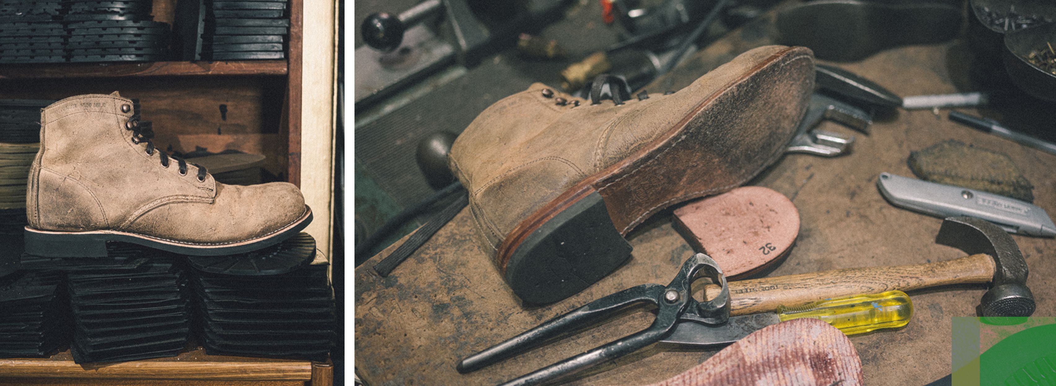 Boots on a repair table