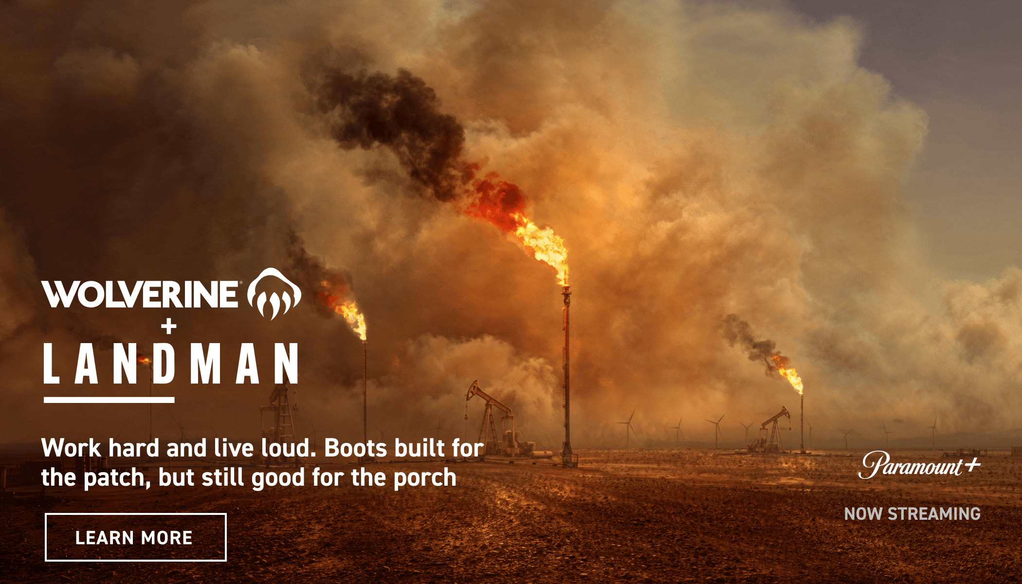 Oil derricks and gas flares.