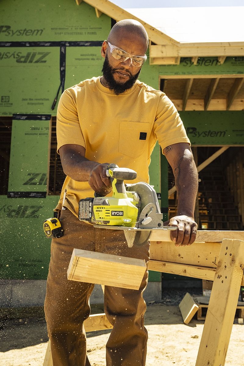 Person on wood shop floor