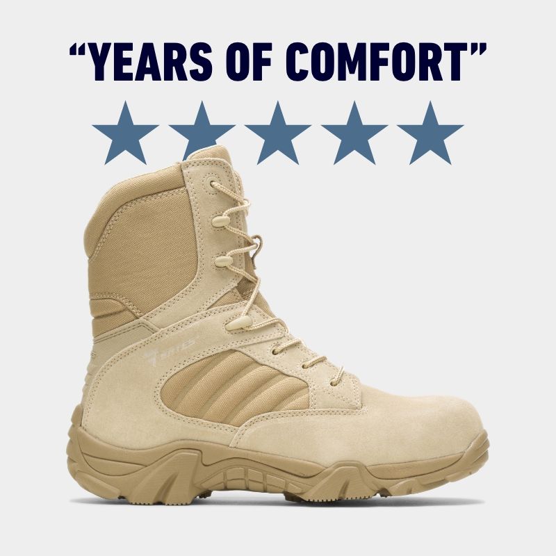 Tan colored high top tactical boots