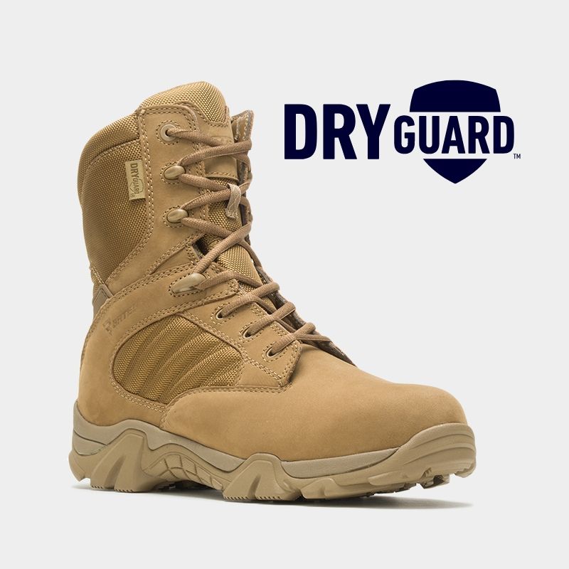 Tan colored high top tactical boots